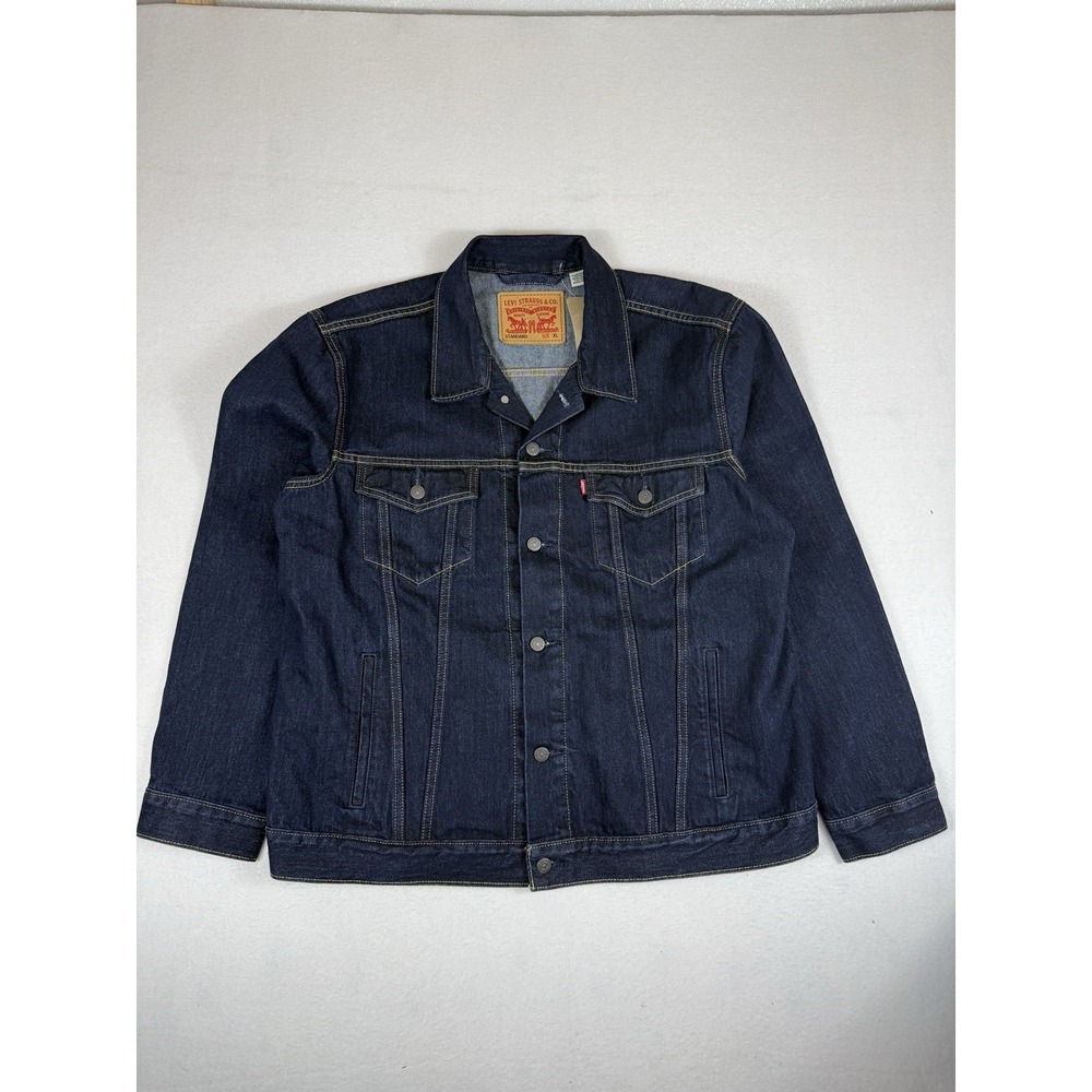Levis Mens Denim Trucker Jacket Size XL Dark Wash Indigo Standard Fit NWT